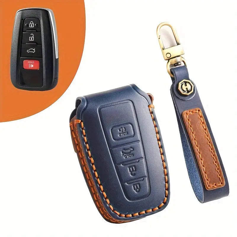 Premium Genuine Leather Key Fob Cover for Toyota Model Blue 15d22b51-0167-4f11-9f3c-7fb31a996811