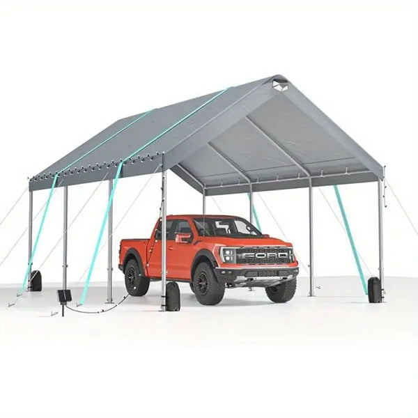 Carport, 10x20 ft Heavy Duty Car Canopy Garage Boat Shelter Party Tent with 8 Reinforced Poles and 4 Weight Bags 1722828099155-a5cbc5dfdeaf4a57b3cd59e4b1faf58e-goods