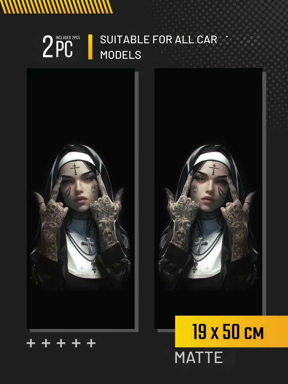 2Pcs Matte Vinyl Door Pillar Stickers “Nun” Style Car Exterior Decals