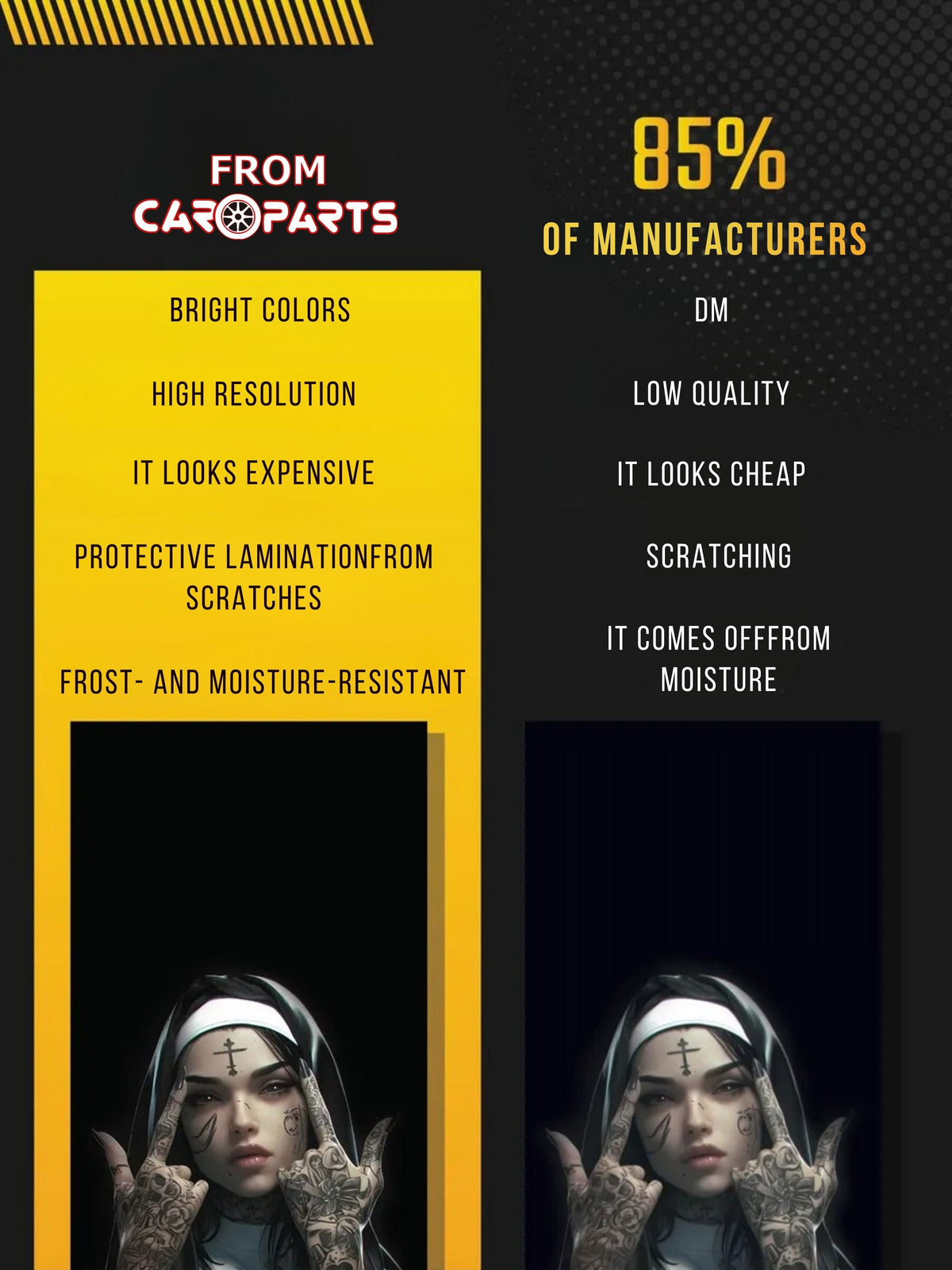2Pcs Matte Vinyl Door Pillar Stickers “Nun” Style Car Exterior Decals