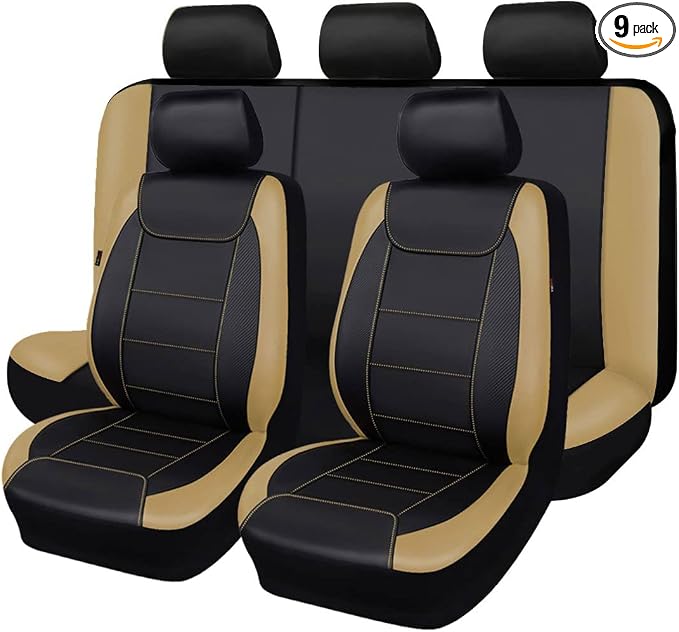 Faux Leather Car Seat Covers — Full Set — Black / Beige