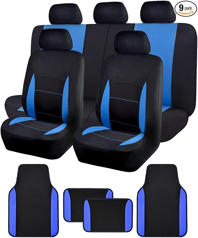 Fabric Car Seat Covers — Full Set — Black / Blue