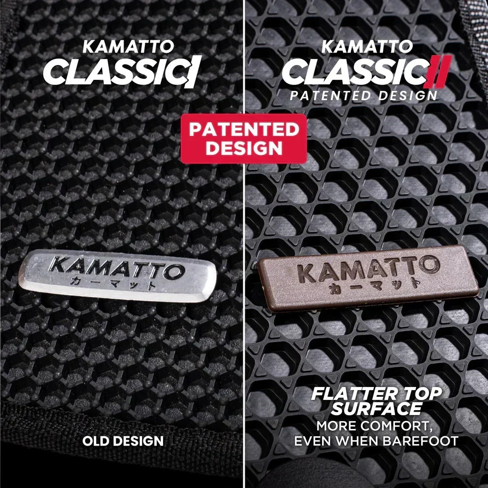 Comparison of Kamatto Classic car mats with old and new design features.