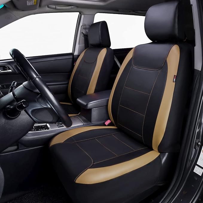 Faux Leather Car Seat Covers — Full Set — Black / Beige