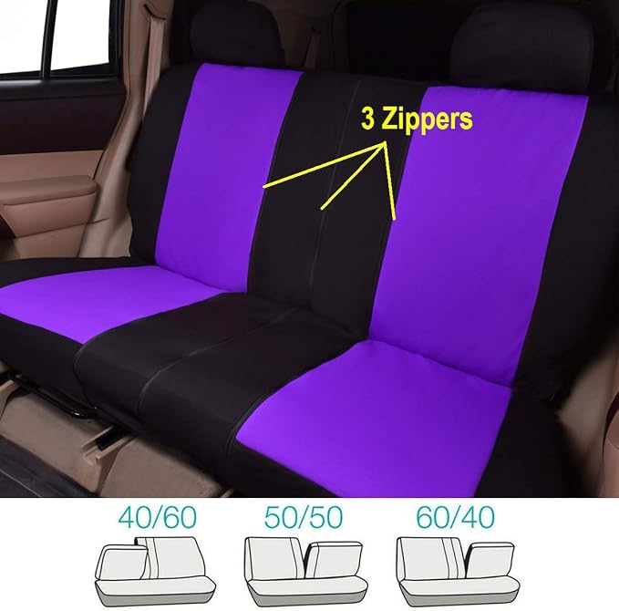 Fabric Car Seat Covers — Full Set — Black / Purple