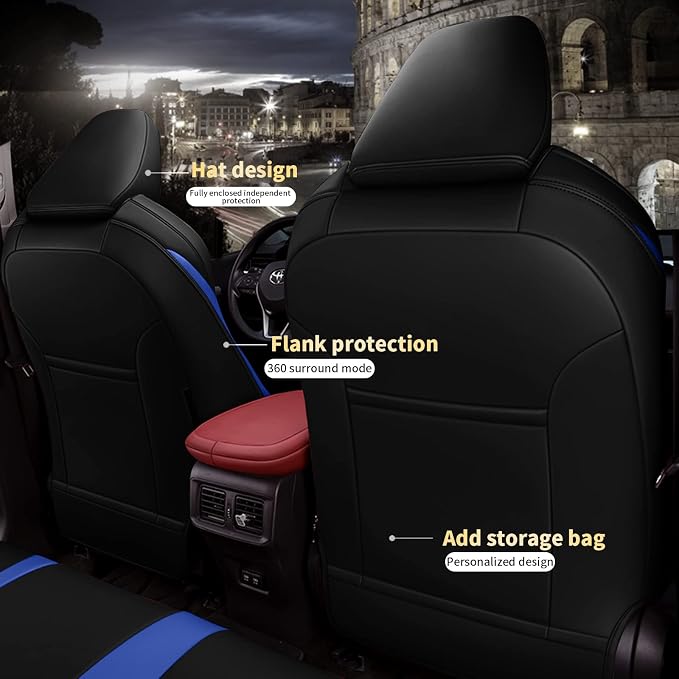 Faux Leather Seat Covers for Toyota C-HR — Full Set — Black / Blue