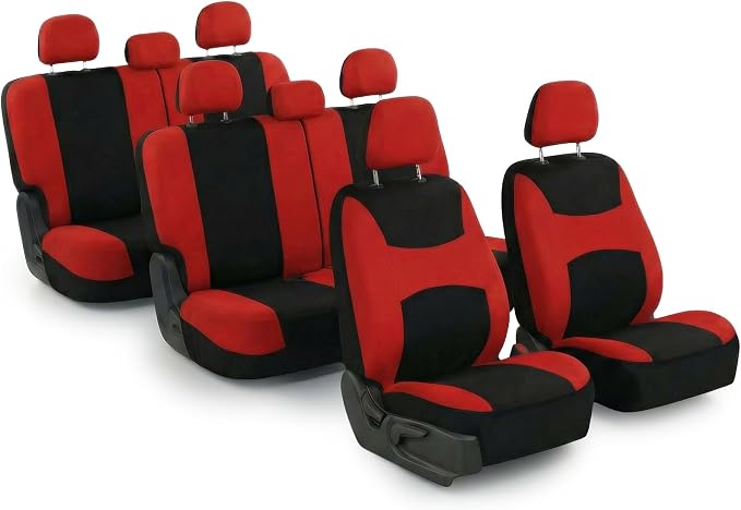 Universal Fabric Seat Covers — Red / Black