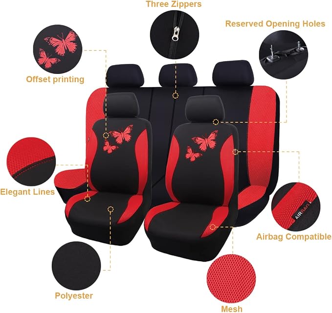 Universal Seat Covers — Full Set — Red