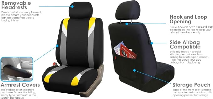 Universal Fabric Seat Covers — Front Seat — Yellow