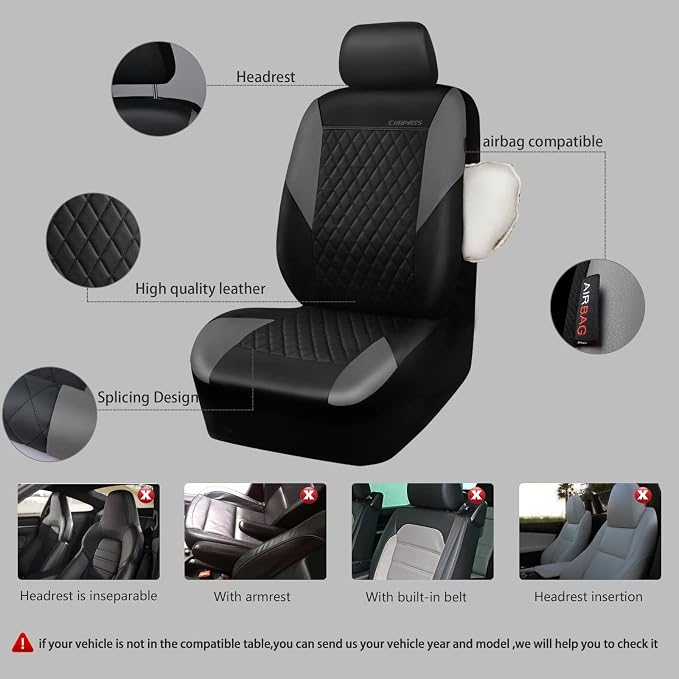 Universal Faux Leather Seat Covers — Full Set — Gray