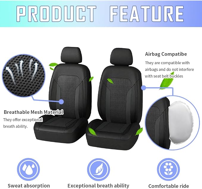 Universal Fabric Seat Covers — Front Seat — Black
