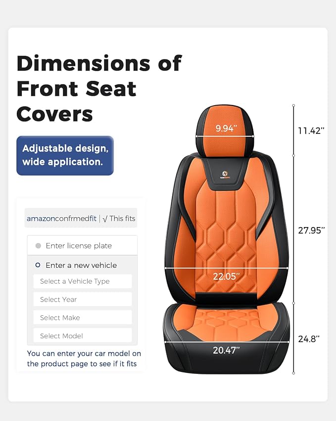 Universal Seat Covers — Front Seat — Black / Orange