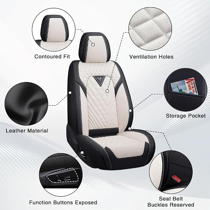 Seat Covers for Toyota Sequoia — Full Set — Cream / White
