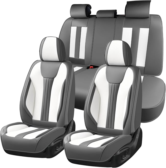 Universal Faux Leather Seat Covers — Gray / White