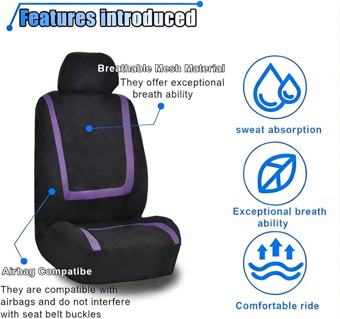 Universal Seat Covers — Front Seat — Black / Purple