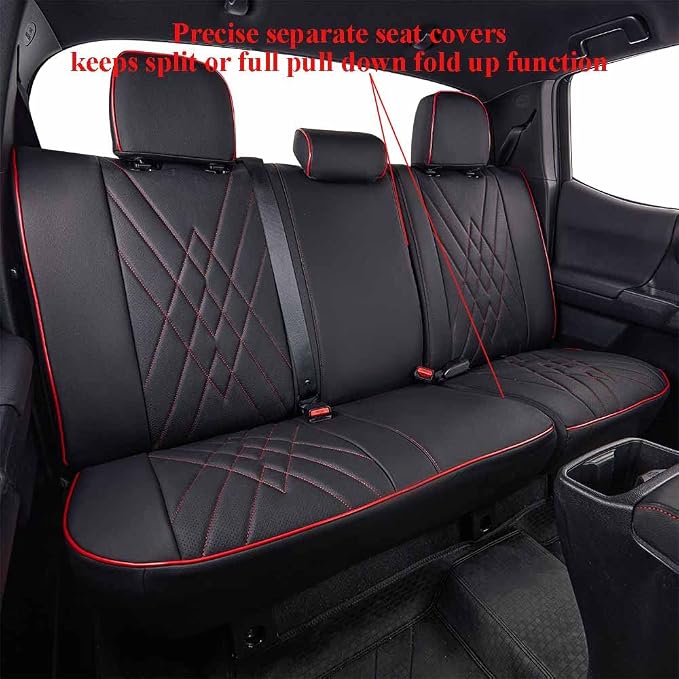 Faux Leather Seat Covers for Toyota Tacoma — Full Set — Black / Red