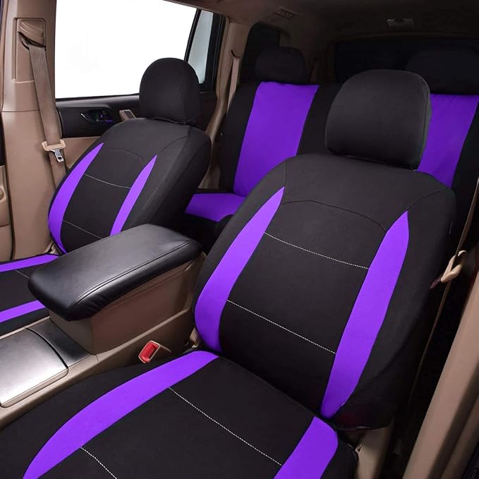 Fabric Car Seat Covers — Full Set — Black / Purple