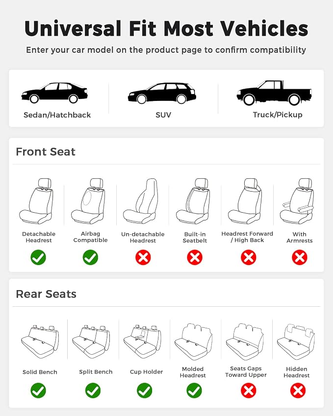 Universal Faux Leather Seat Covers — Gray / White