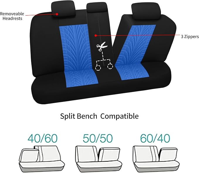 Universal Fabric Seat Covers — Full Set — Black / Blue