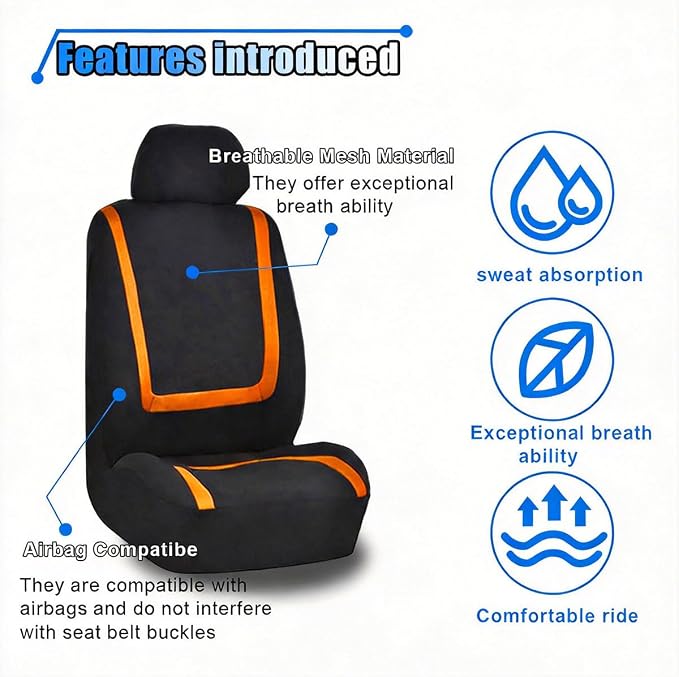 Universal Seat Covers — Front Seat — Black / Orange