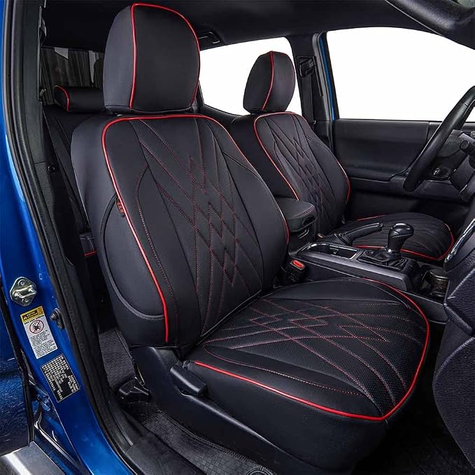 Faux Leather Seat Covers for Toyota Tacoma — Full Set — Black / Red