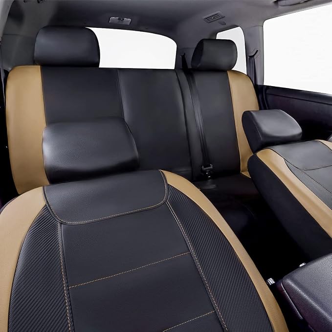 Faux Leather Car Seat Covers — Full Set — Black / Beige