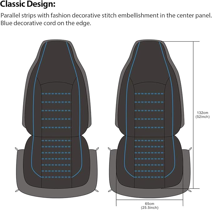 Universal Faux Leather Seat Covers — Front Seat — Blue