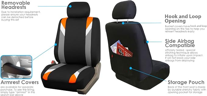 Universal Fabric Seat Covers — Front Seat — Orange