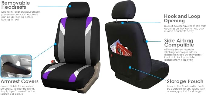 Universal Fabric Seat Covers — Front Seat — Purple