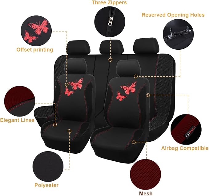 Universal Seat Covers — Full Set — Red / Black