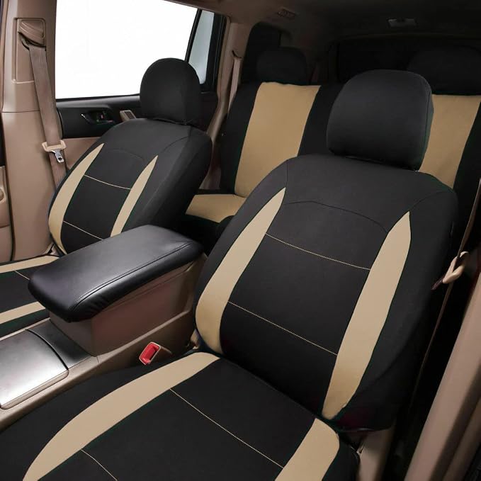 Fabric Car Seat Covers — Front Seat — Beige / Tan