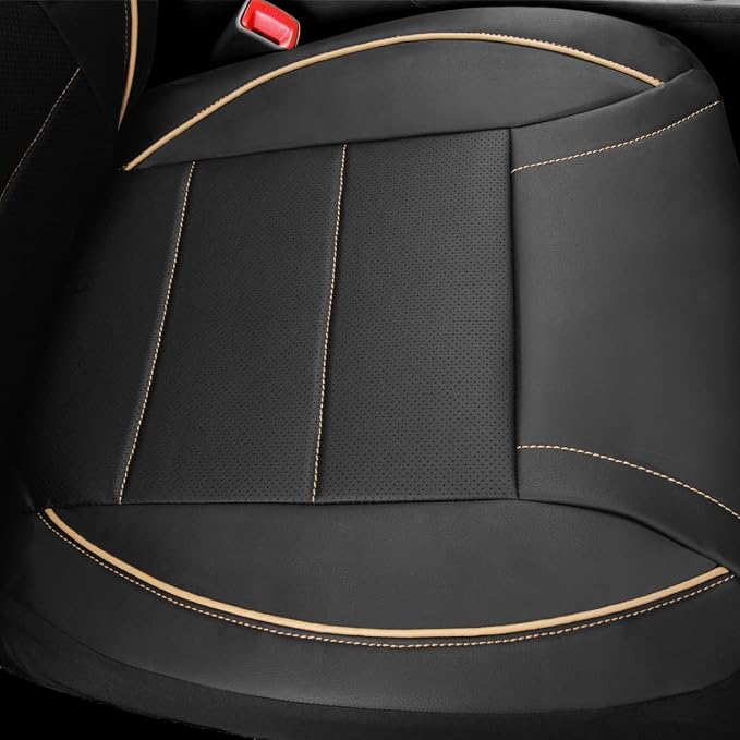 Universal Faux Leather Seat Covers — Front Seat — Black / Beige
