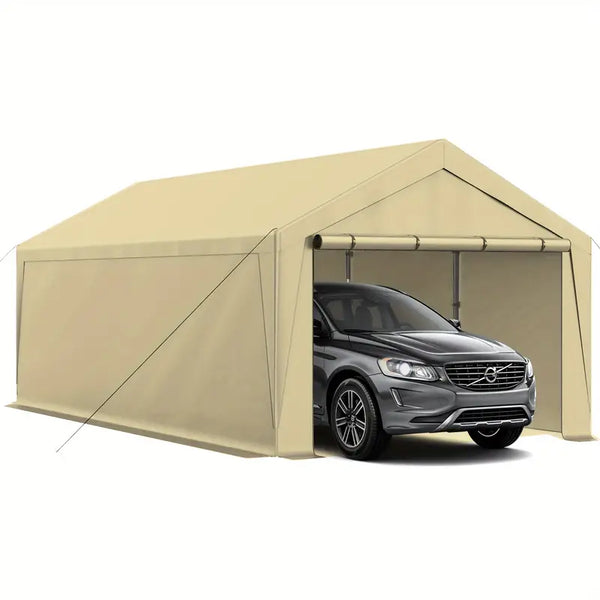 Upgraded Portable Carport with 4 Roll-up Doors Cream 10x20Ft 682419a8-929d-47b7-856a-7ee8e06f5459