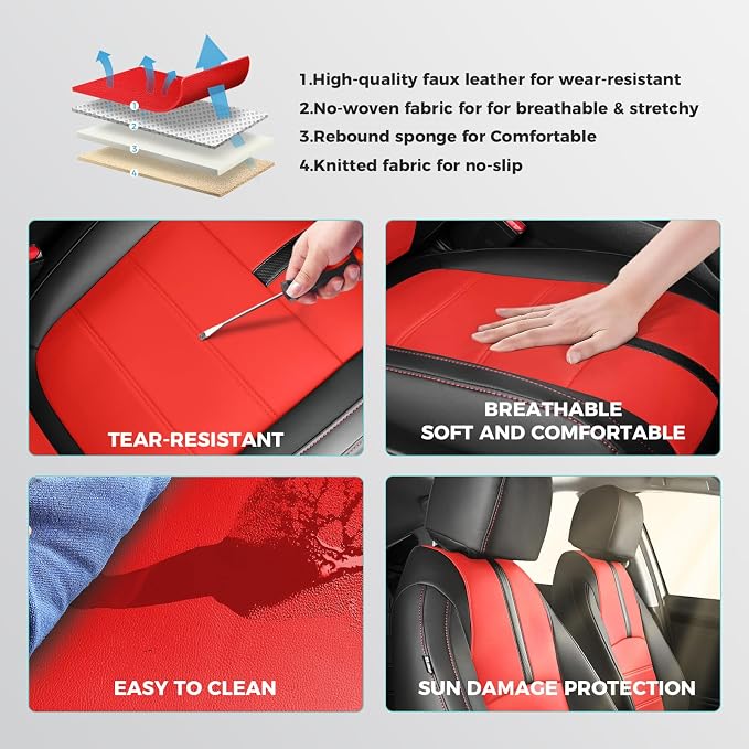 Faux Leather Seat Covers for Honda Civic — Full Set — Black / Red