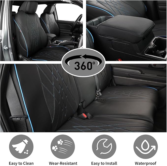 Faux Leather Seat Covers for Toyota Tacoma — Full Set — Black / Blue