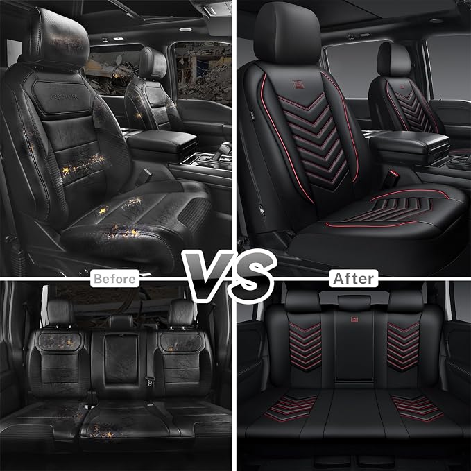 Universal Faux Leather Seat Covers — Full Set — Red / Black