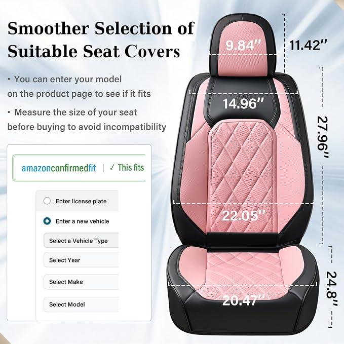 Universal Faux Leather Seat Covers — Full Set — Pink / Black