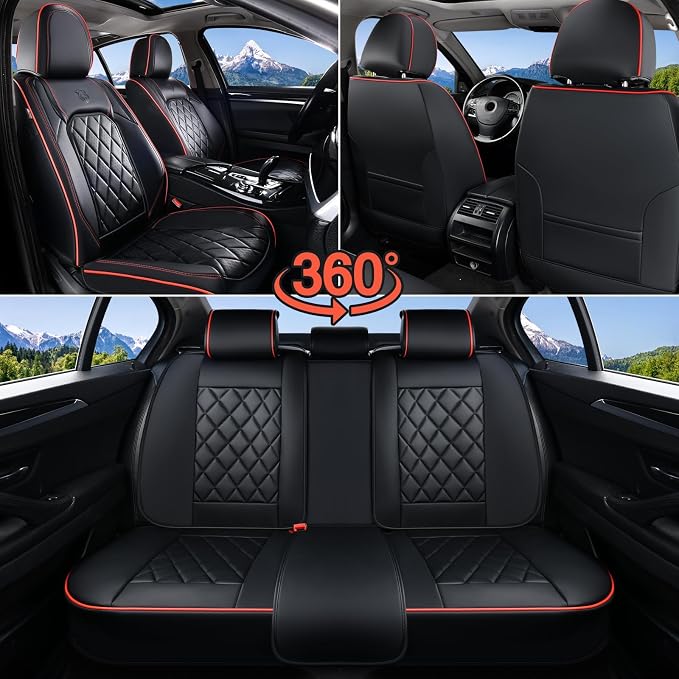 Universal Faux Leather Seat Covers — Full Set — Black / Red