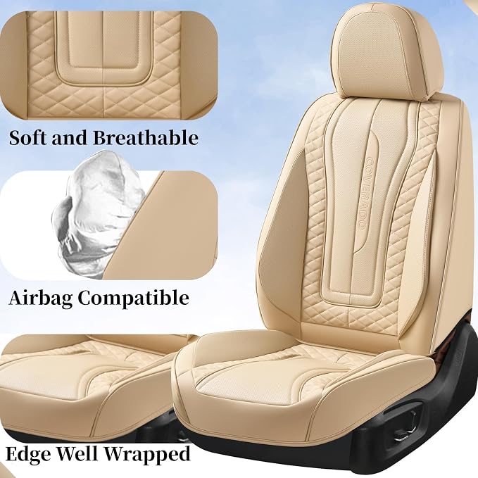 Universal Faux Leather Seat Covers — Full Set — Beige