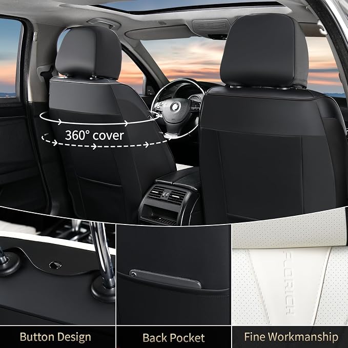 Universal Faux Leather Seat Covers — Full Set — Black / White