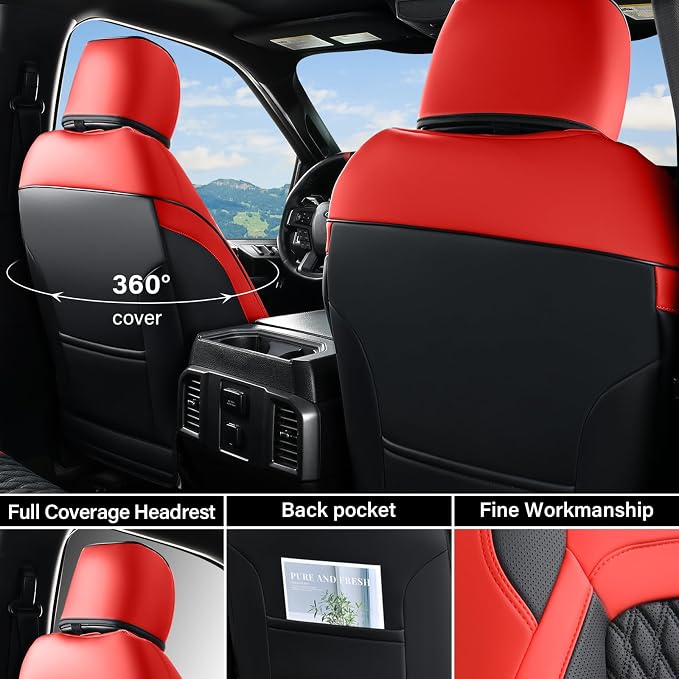 Faux Leather Seat Covers for Chevrolet Silverado / GMC Sierra — Front Seat — Red