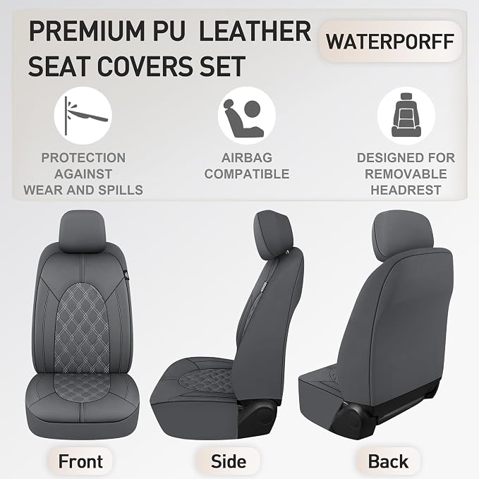 Universal Faux Leather Seat Covers — Full Set — Gray