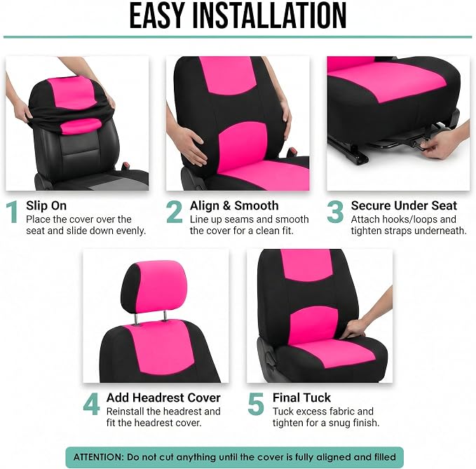 Universal Fabric Seat Covers — Full Set — Pink