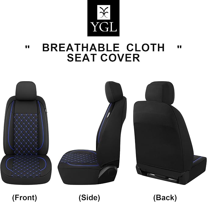 Fabric Car Seat Covers — Full Set — Black / Blue
