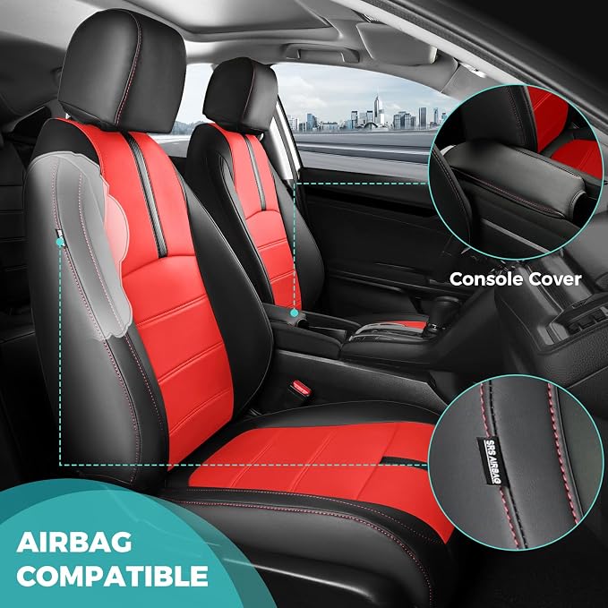 Faux Leather Seat Covers for Honda Civic — Full Set — Black / Red