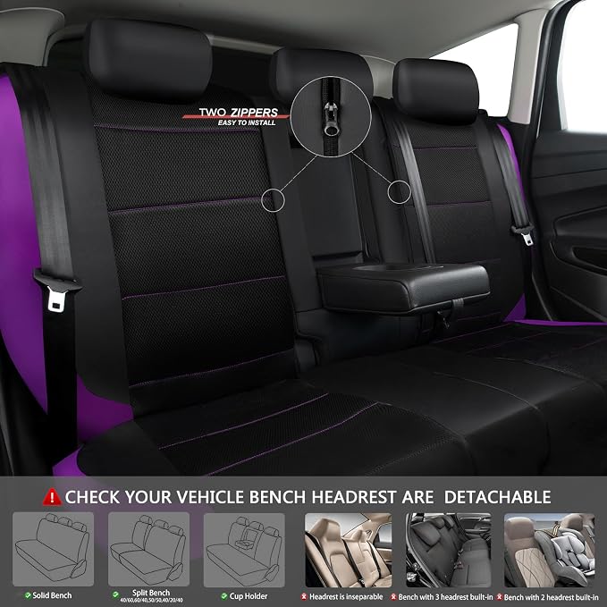Universal Seat Covers — Full Set — Black / Purple