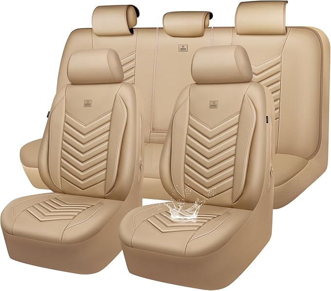 Universal Faux Leather Seat Covers — Full Set — Tan / Beige