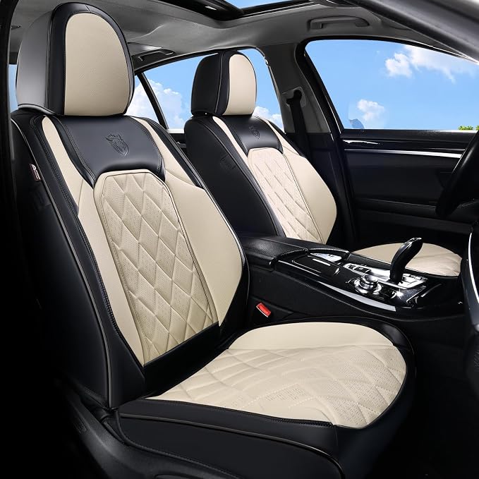 Universal Faux Leather Seat Covers — Front Seat — Black / White