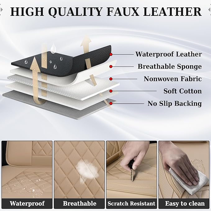 Universal Faux Leather Seat Covers — Front Seat — Beige