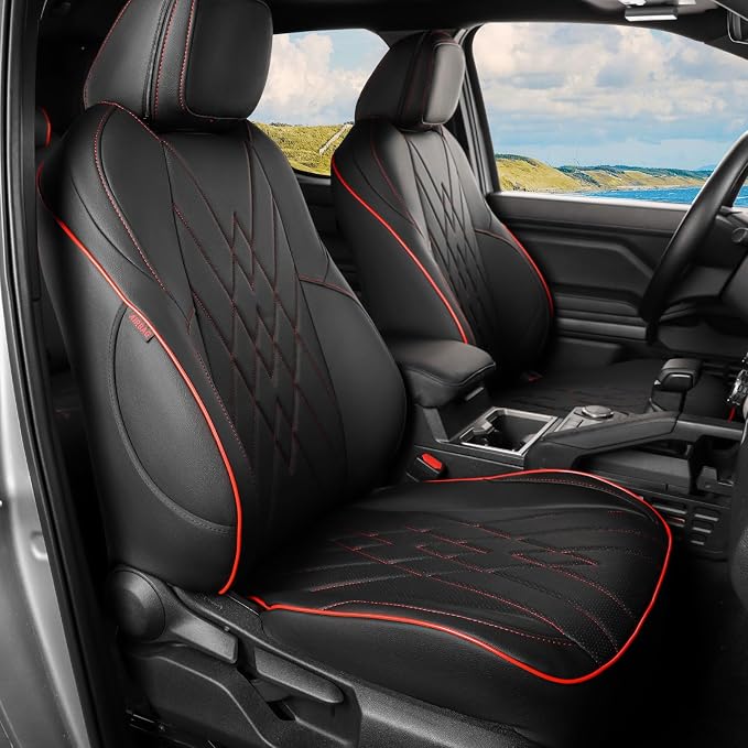 Faux Leather Seat Covers for Toyota Tacoma — Full Set — Black / Red